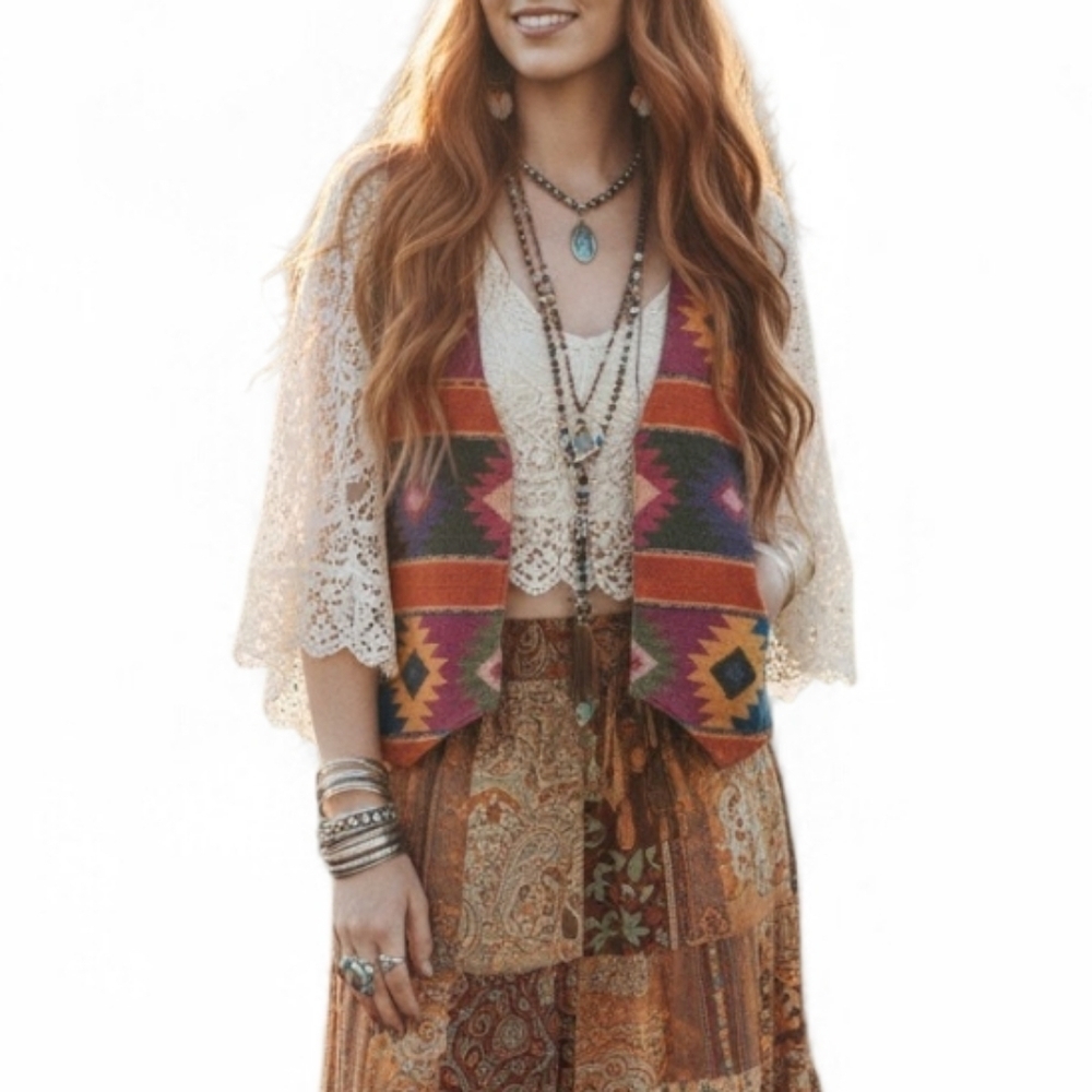 Vintage 90s Southwestern Geometric Woven Vest | Boho Tribal Festival | L/XL